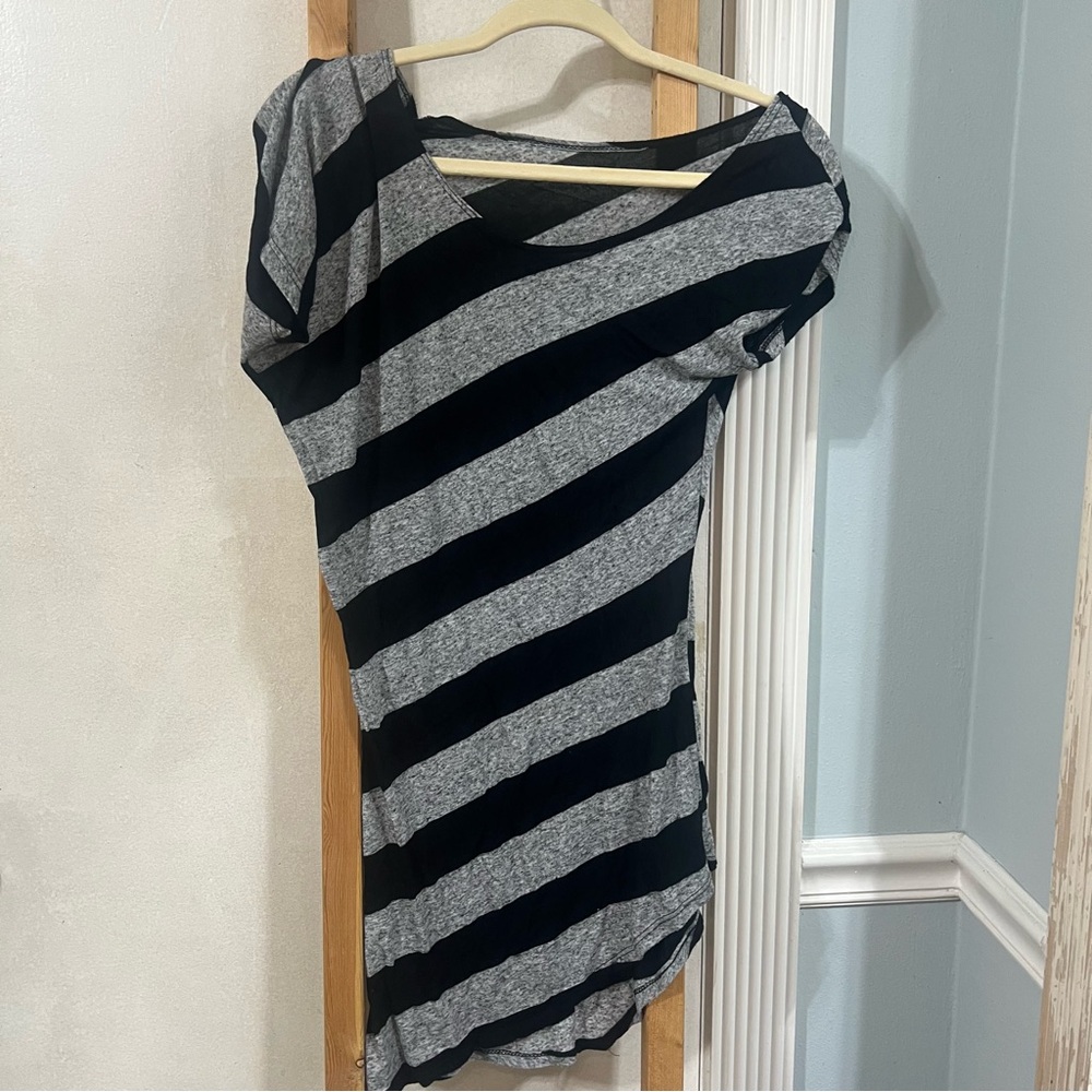Black and Gray Striped asymmetrical shirt